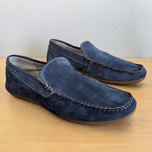 Attitude Blue Suede Shoes, Slip-on Mens Leather Loafers, Size 8